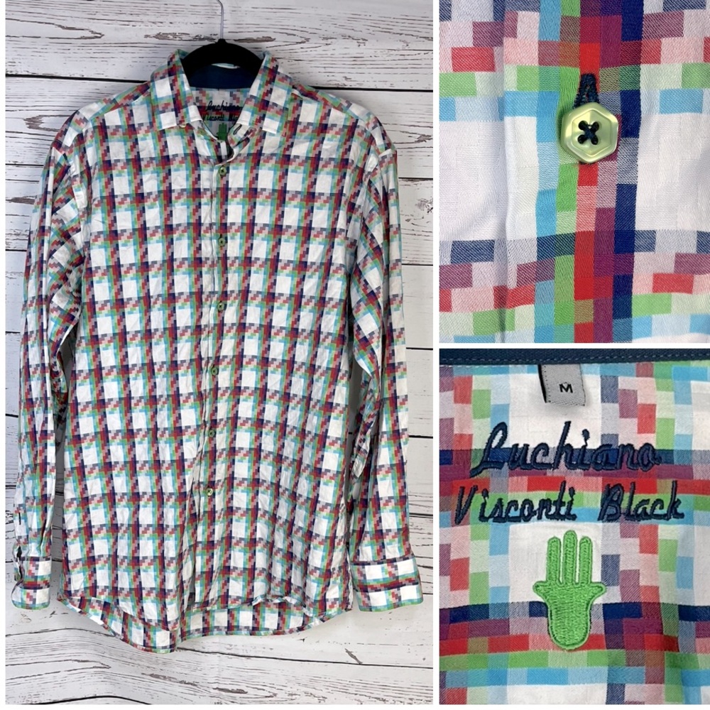 Luciano Visconti Black Button Down Size Medium - image 1